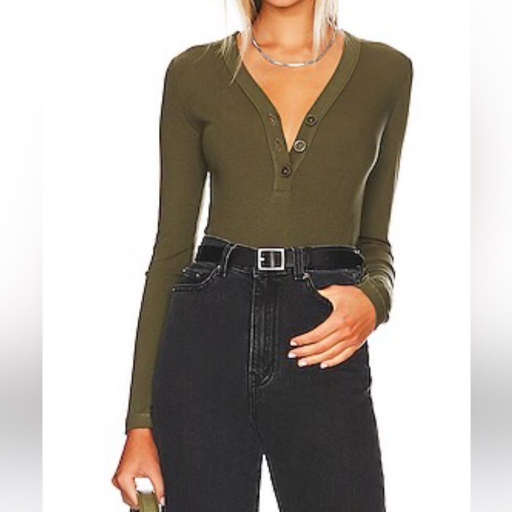 Pistola Grayson Long Sleeve Henley Bodysuit, olive Green, size S​​